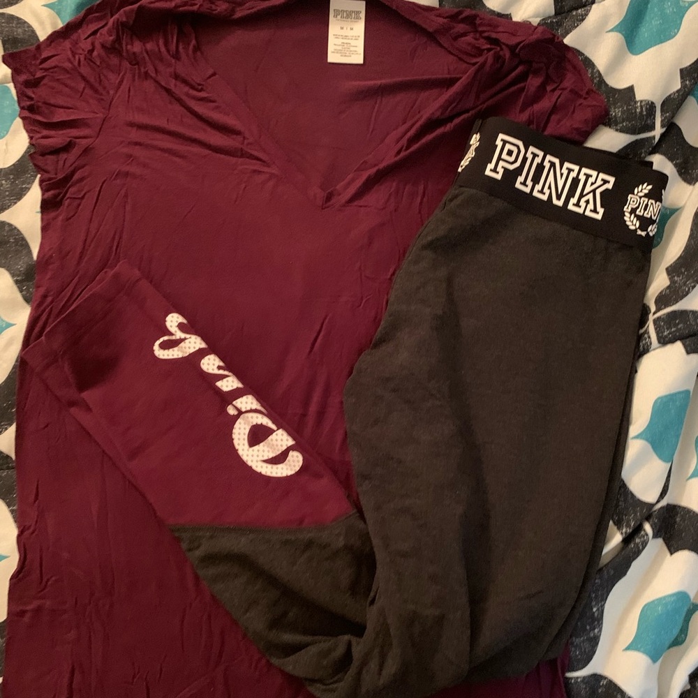 PINK outfit- The size is Medium and the color is Burgundy and Black and white